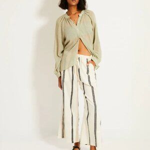NWT LemLem Desta Striped Gauze Wide Leg Pants in Entoto Sage, Size Medium